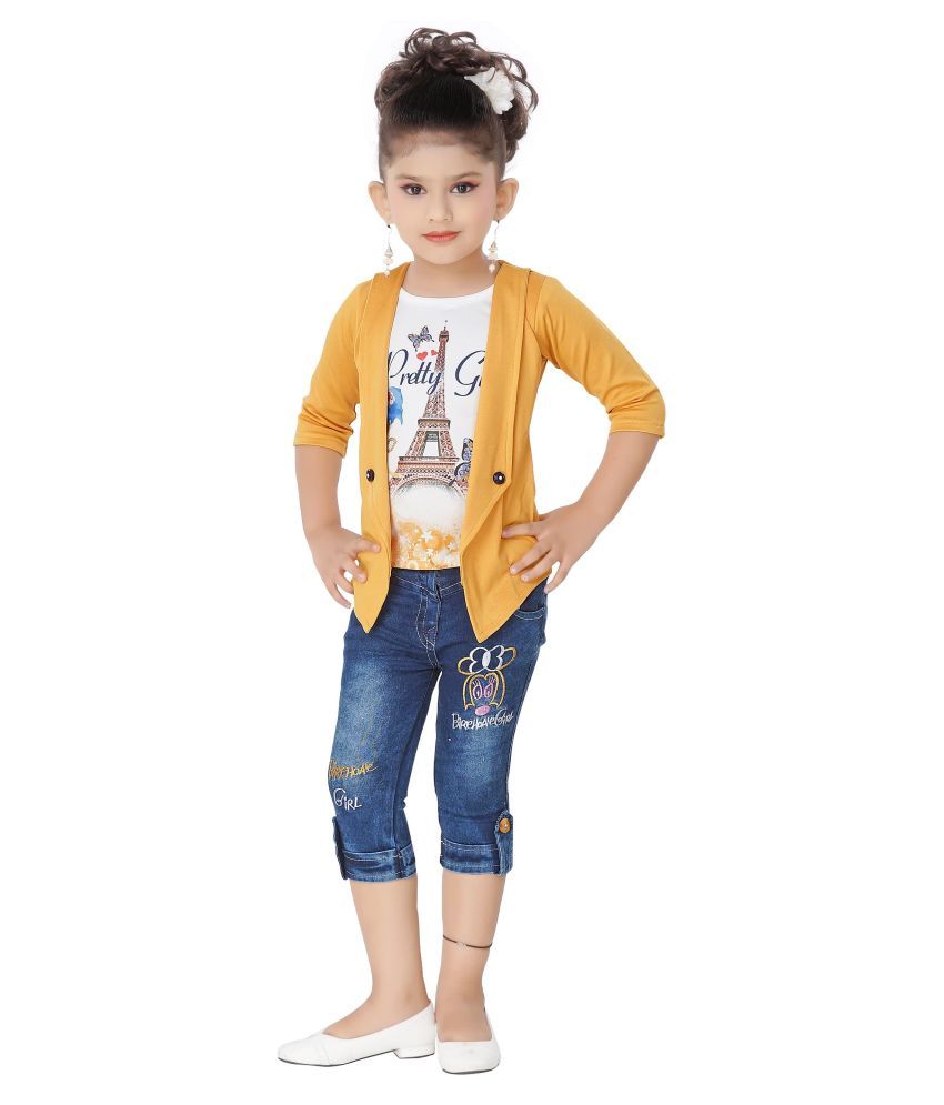     			Arshia Fashions Pack of 1 Girls Cotton Blend Top With Capris ( Yellow )