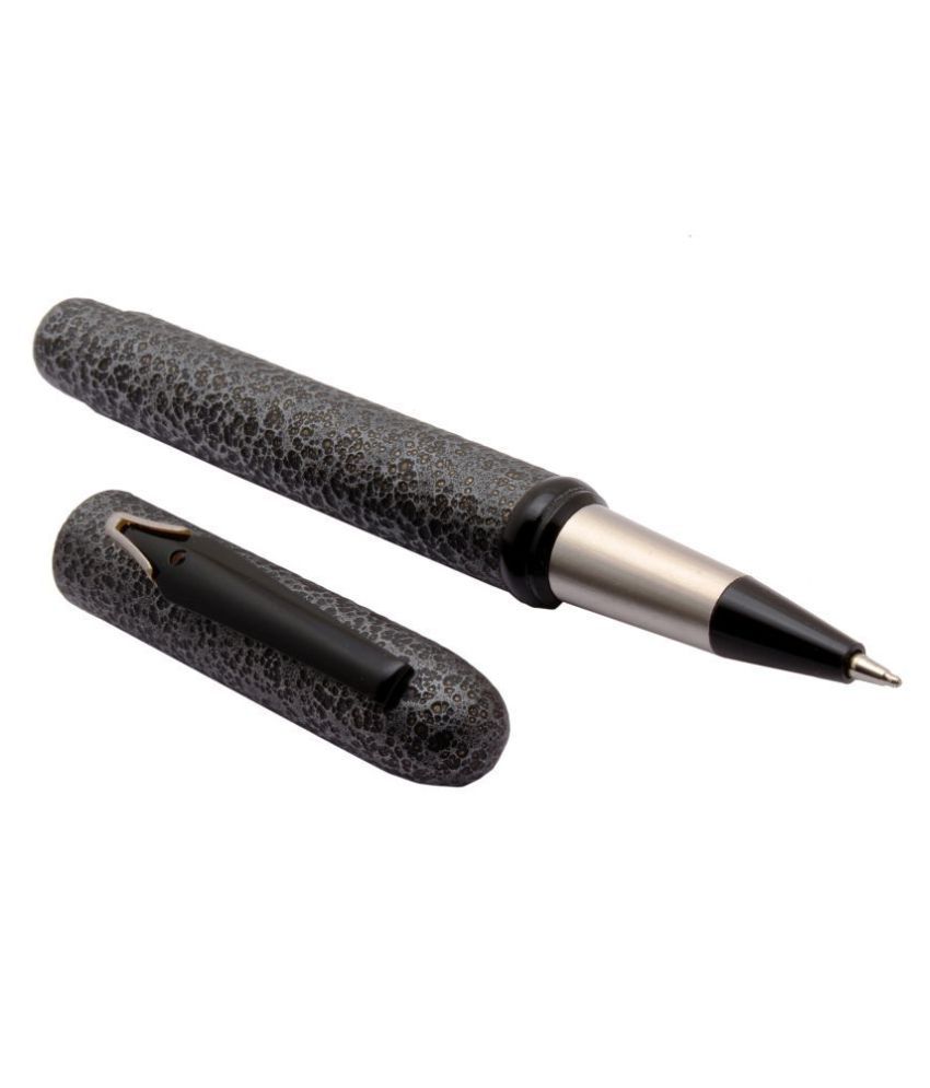     			Unique Magnetic Cap Rock Design Grey Ballpoint Pens Vintage Look New