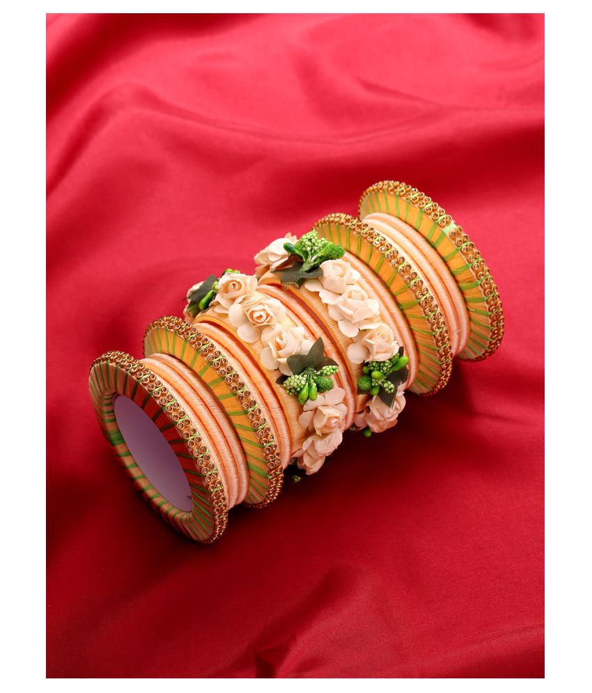     			Priyaasi Partywear Artificial Stones Floral Design Bangle Set for Women and Girls (Peach)