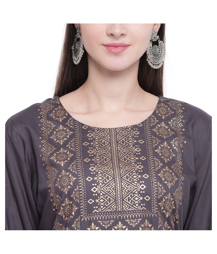 Ammi Jaan Grey Rayon Straight Kurti - Buy Ammi Jaan Grey Rayon Straight