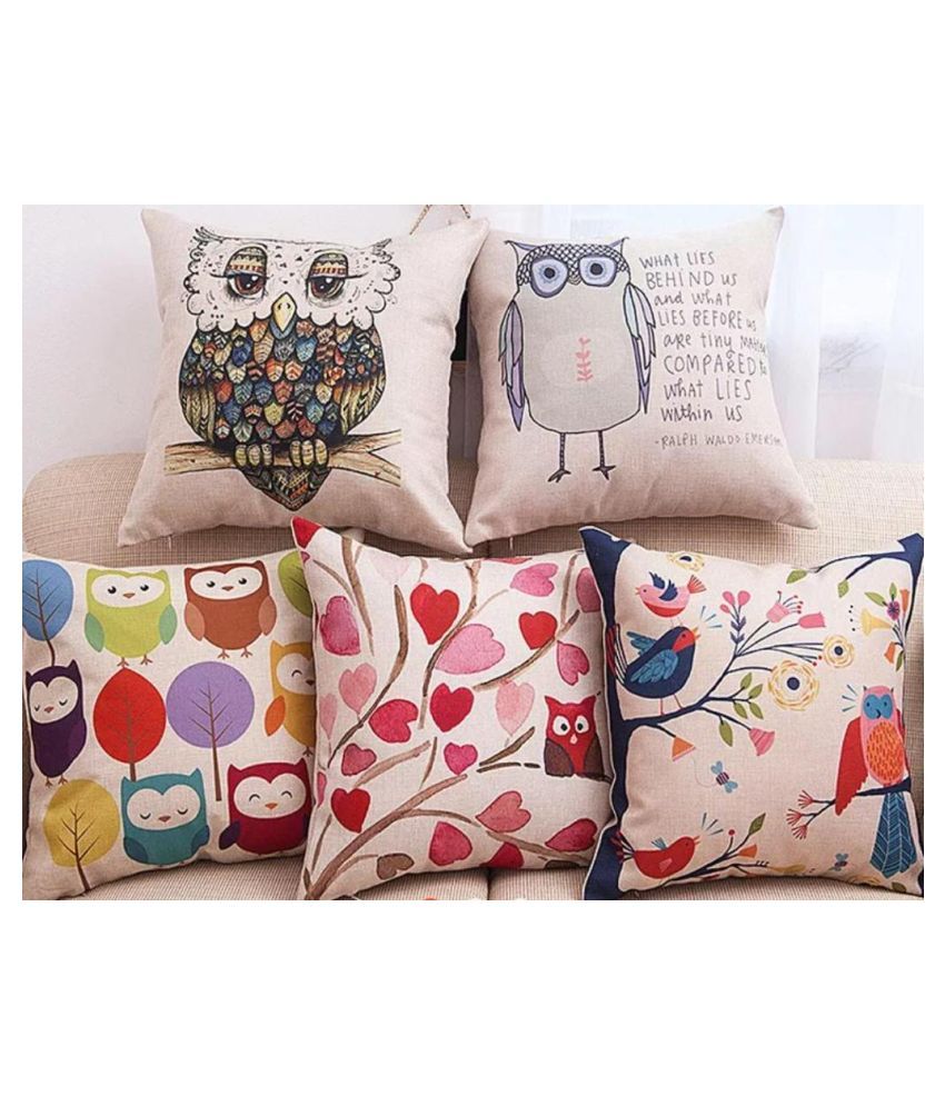 HK Collection Set of 5 Jute Cushion Covers 40X40 cm (16X16) Buy Online