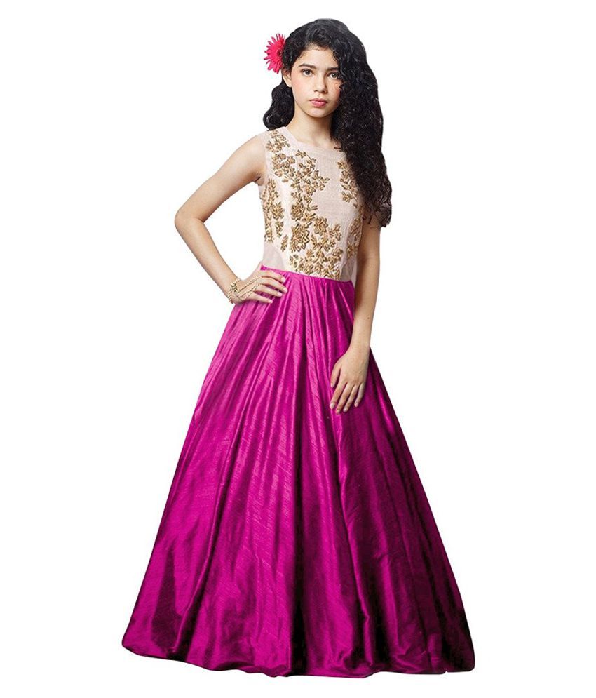     			Veer International Pink Bangalore Silk Ethnic Gown