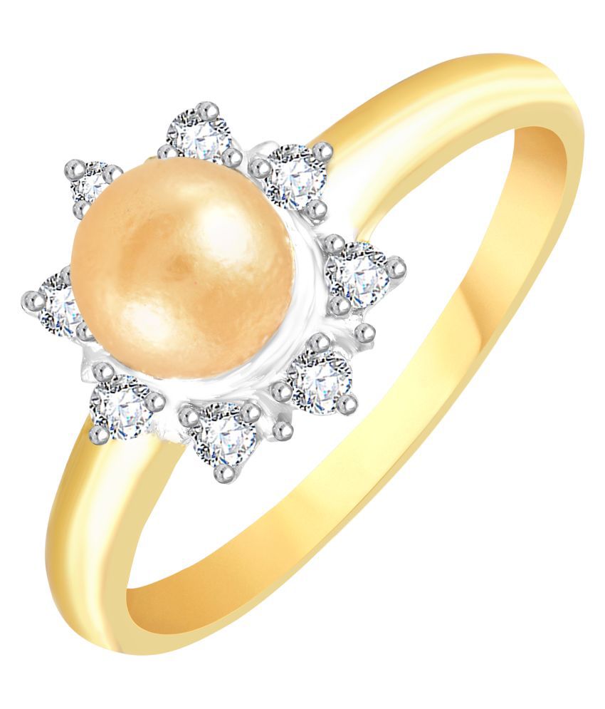 Vk Jewels Pearl Studded Gold And Rhodium Plated Alloy Cz American Diamond Ring For Women