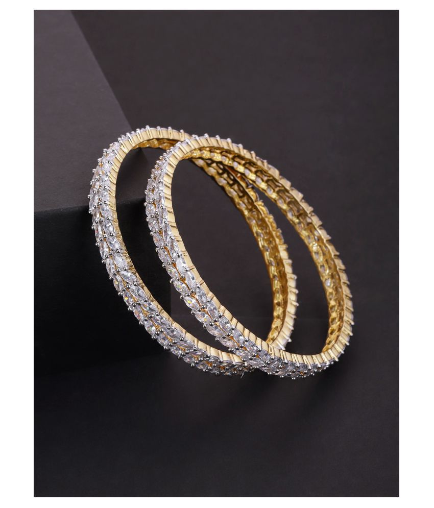    			Priyaasi Beautiful American Diamond Gold Plated Bangles for Women and Girls (White & Gold)