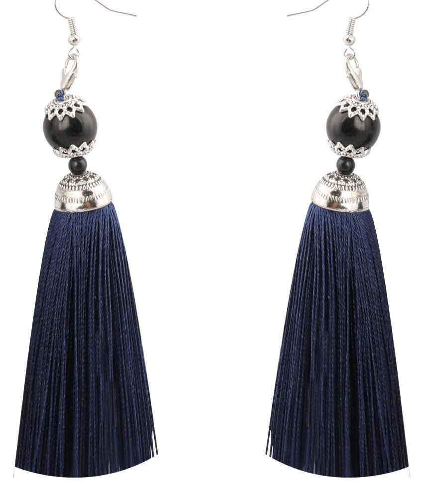     			Silver Shine Facinating Blue Long Thread Tassel Earrings for Women