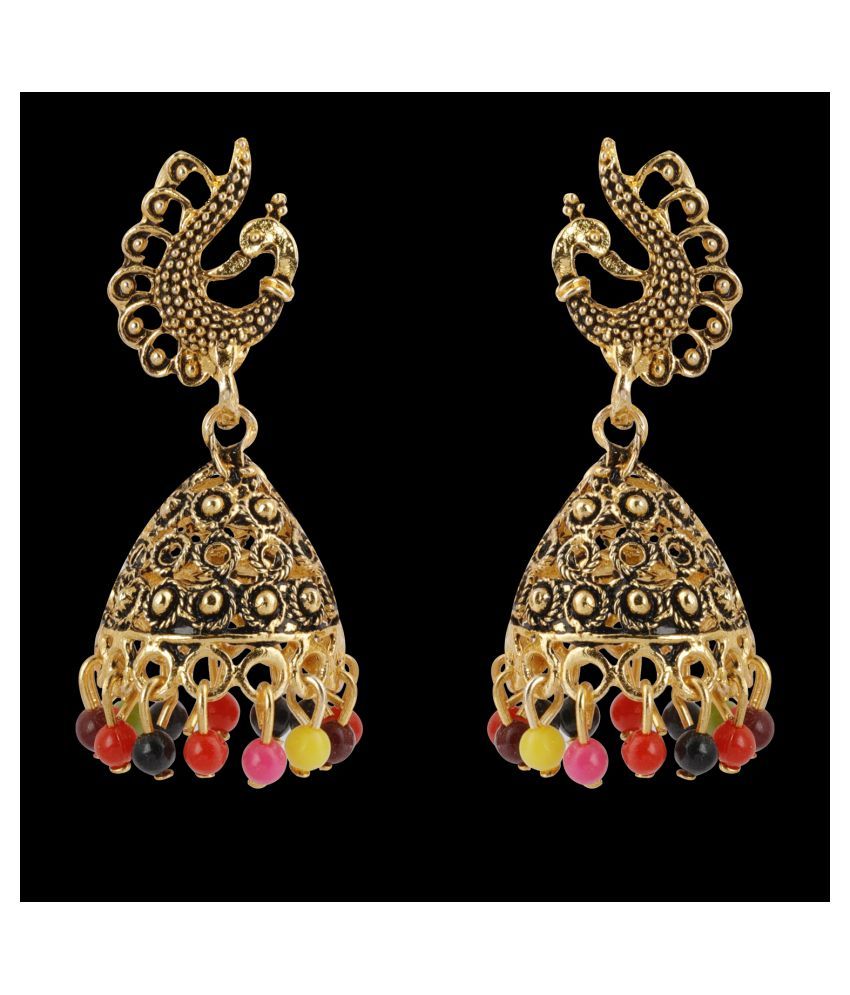     			Silver Shine Lovely Multicolor Peacock Jhumki Earrings