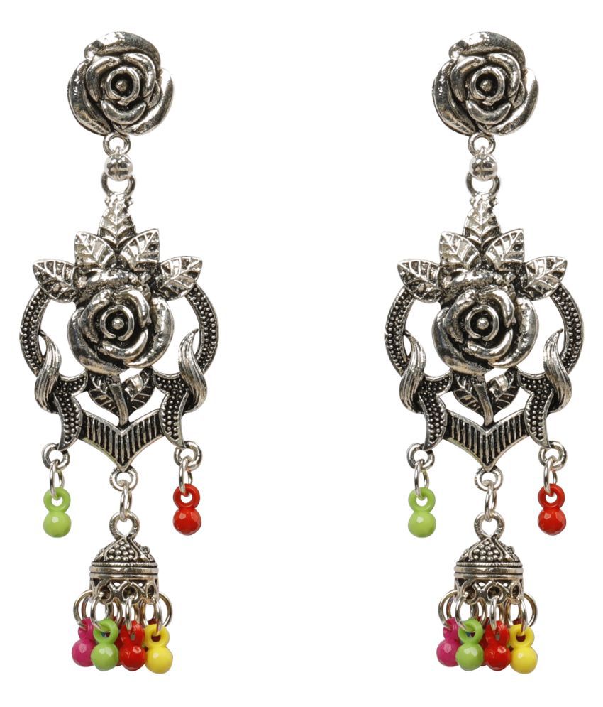     			Silver Shine Stylish Multicolor Rose Flower Earrings