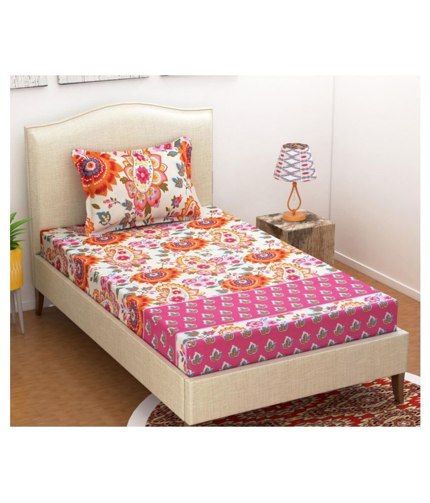 luvnoor handloom Poly Cotton Single Bedsheet with 1 Pillow Cover Buy