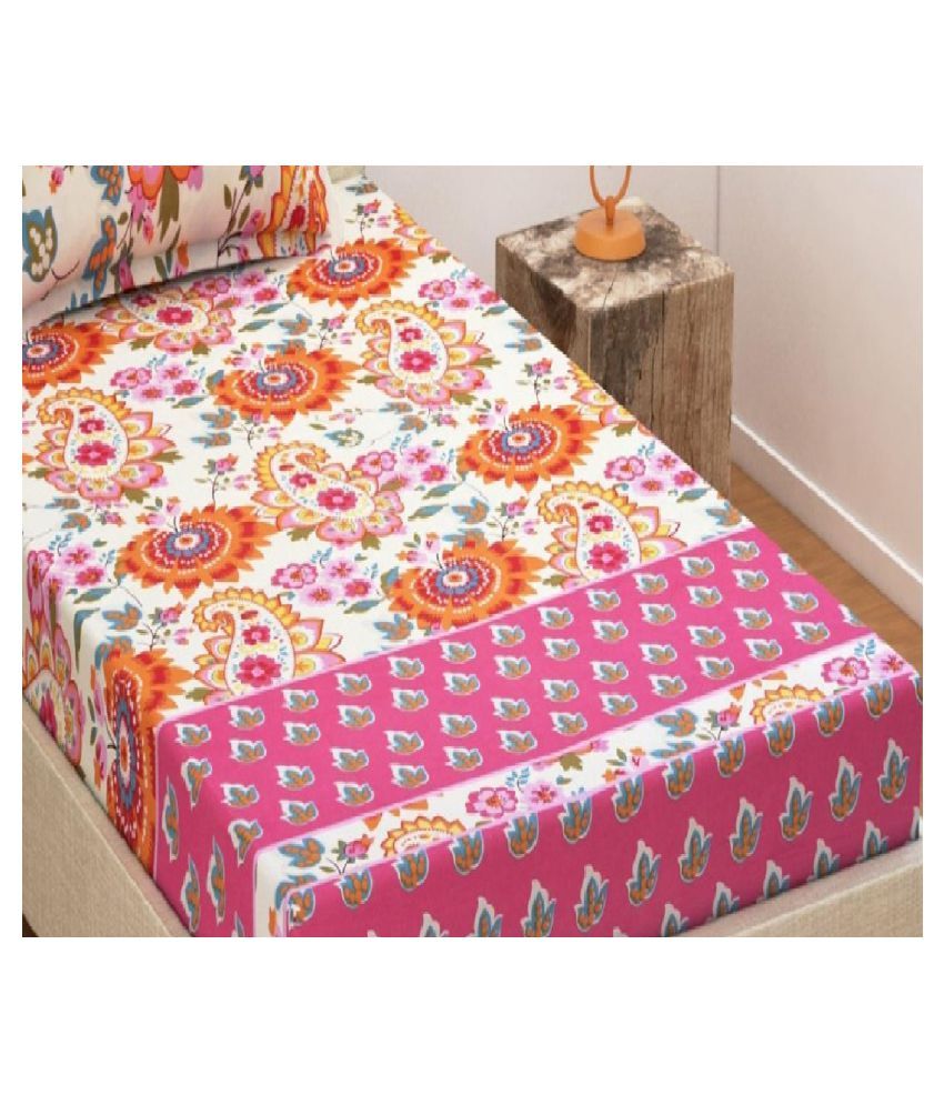 luvnoor handloom Poly Cotton Single Bedsheet with 1 Pillow Cover Buy