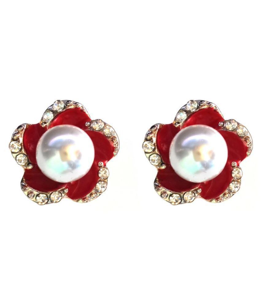 Gorgeous Red Colour Floral Design Rhinestones Stud Earrings/Fashion Jewellery/Stylish Fancy Party Wear Traditional Earrings For Women/Girls