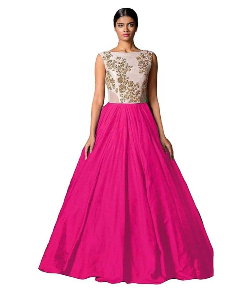     			Veer International Pink Bangalore Silk Ethnic Gown