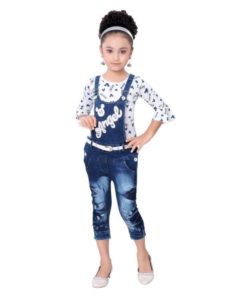     			Arshia Fashions Girls PartyWear Top and Dungaree Set