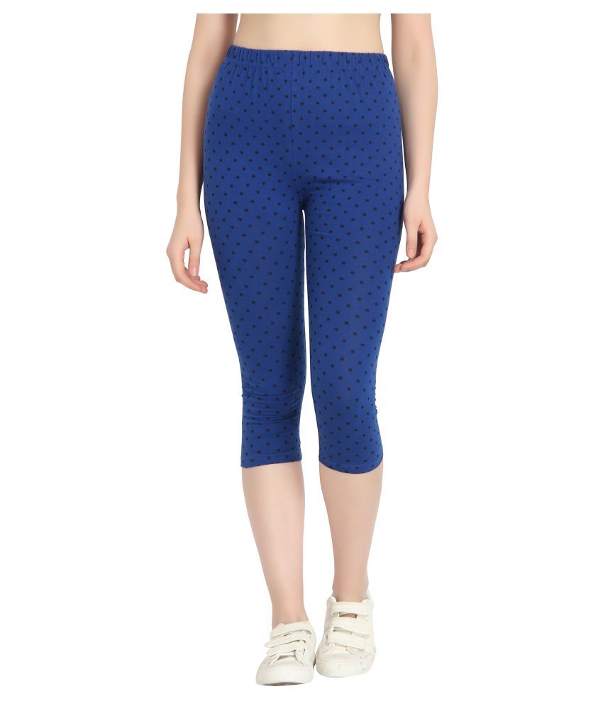     			Diaz Blue Cotton Lycra Printed Capri