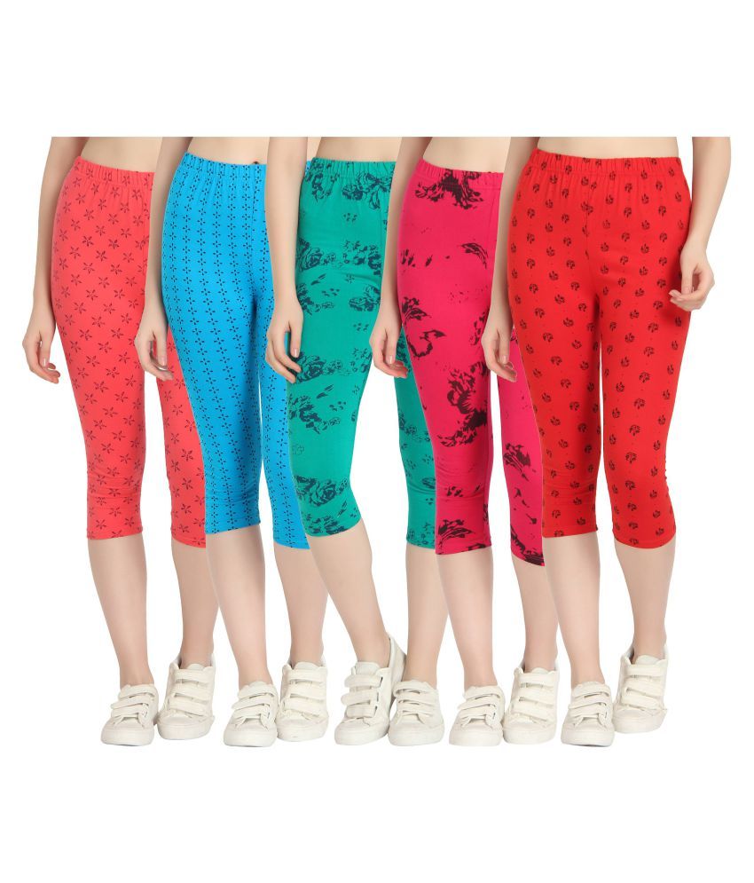     			Diaz Multi Color Cotton Lycra Printed Capri