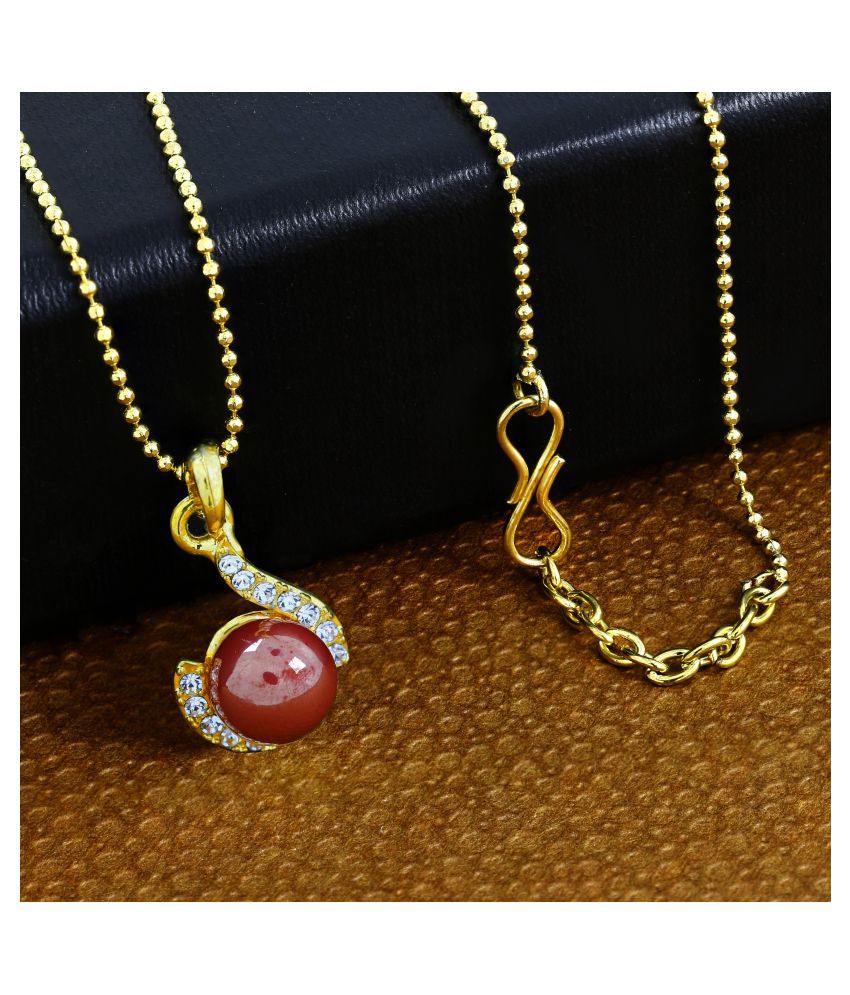     			The Jewelbox Daily 18K Gold Pink Brass American Diamond Pearl Necklace Pendant Chain Set Girls Women