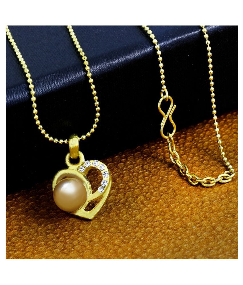     			The Jewelbox Heart CZ 18K Gold Brass American Diamond Pearl Necklace Pendant Chain Set Girls Women