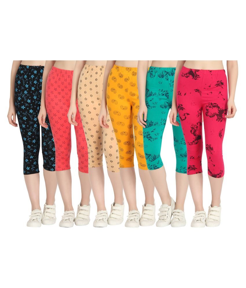     			Diaz Multi Color Cotton Lycra Printed Capri