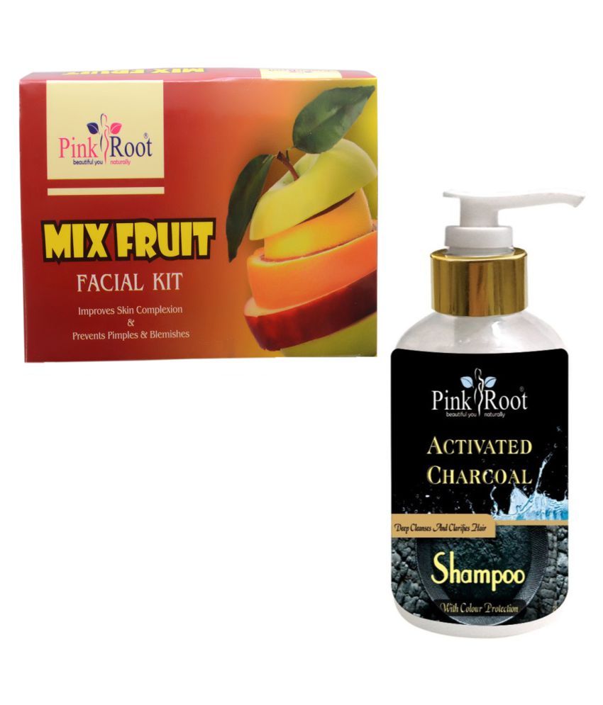 Pink Root Mix Fruit Facial Kit 83gm With Activated Charcoal Shampoo 200