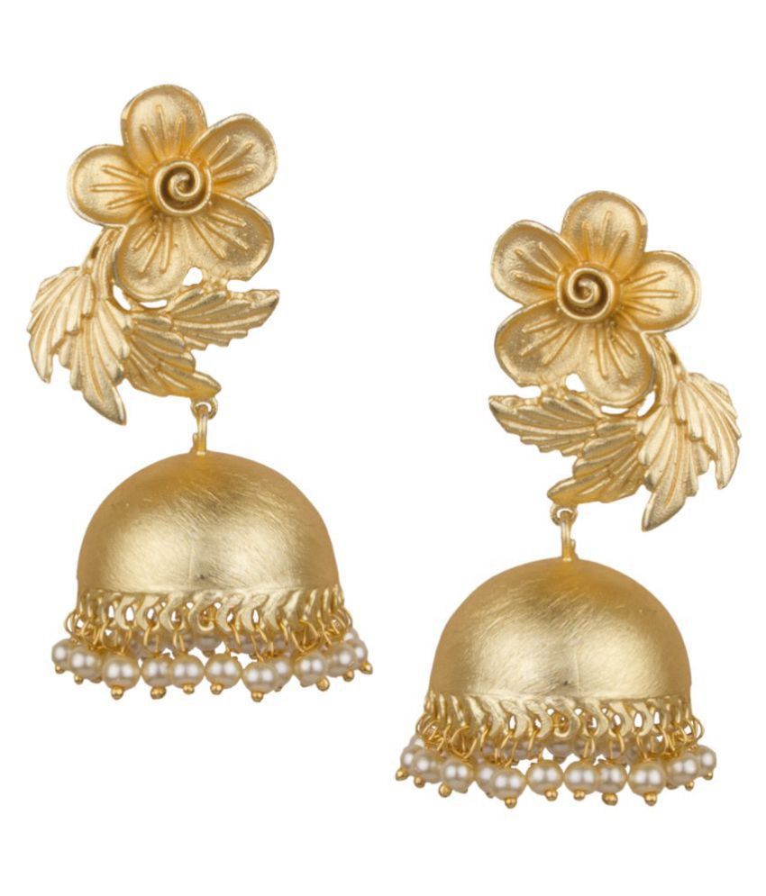     			Piah Fashion  Matt Gold Plated Superb Flower Shape  Design Brass Pearl  Jhumkhi  For Women & Girls \n