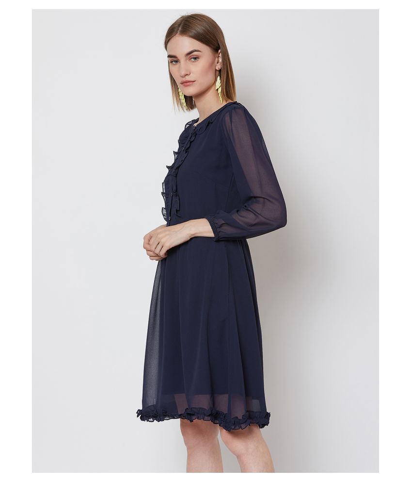 Nun Polyester Navy Fit And Flare Dress - Buy Nun Polyester Navy Fit And ...