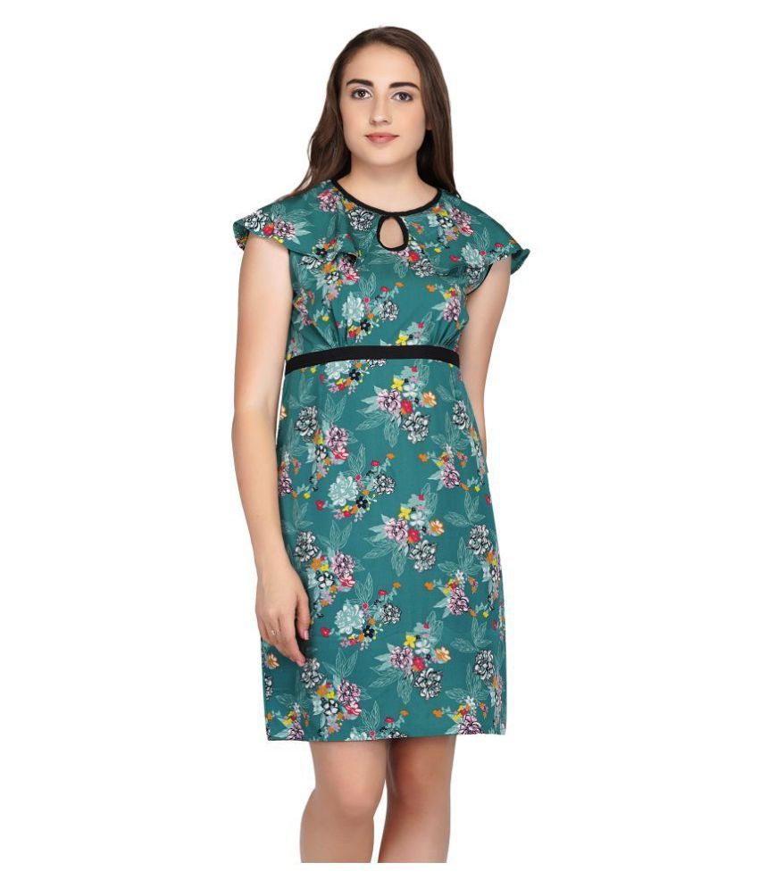     			POPWINGS Polyester Green Sheath Dress