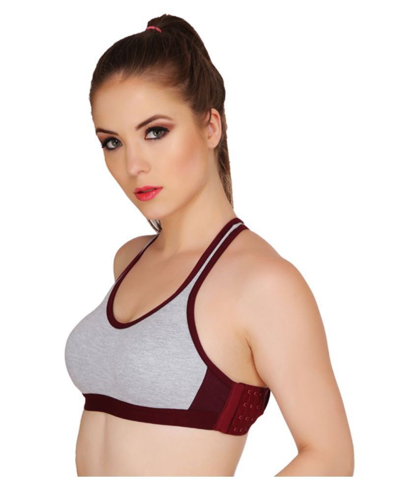 Buy Urbaano Purple Cotton Color Blocking Sports Bra