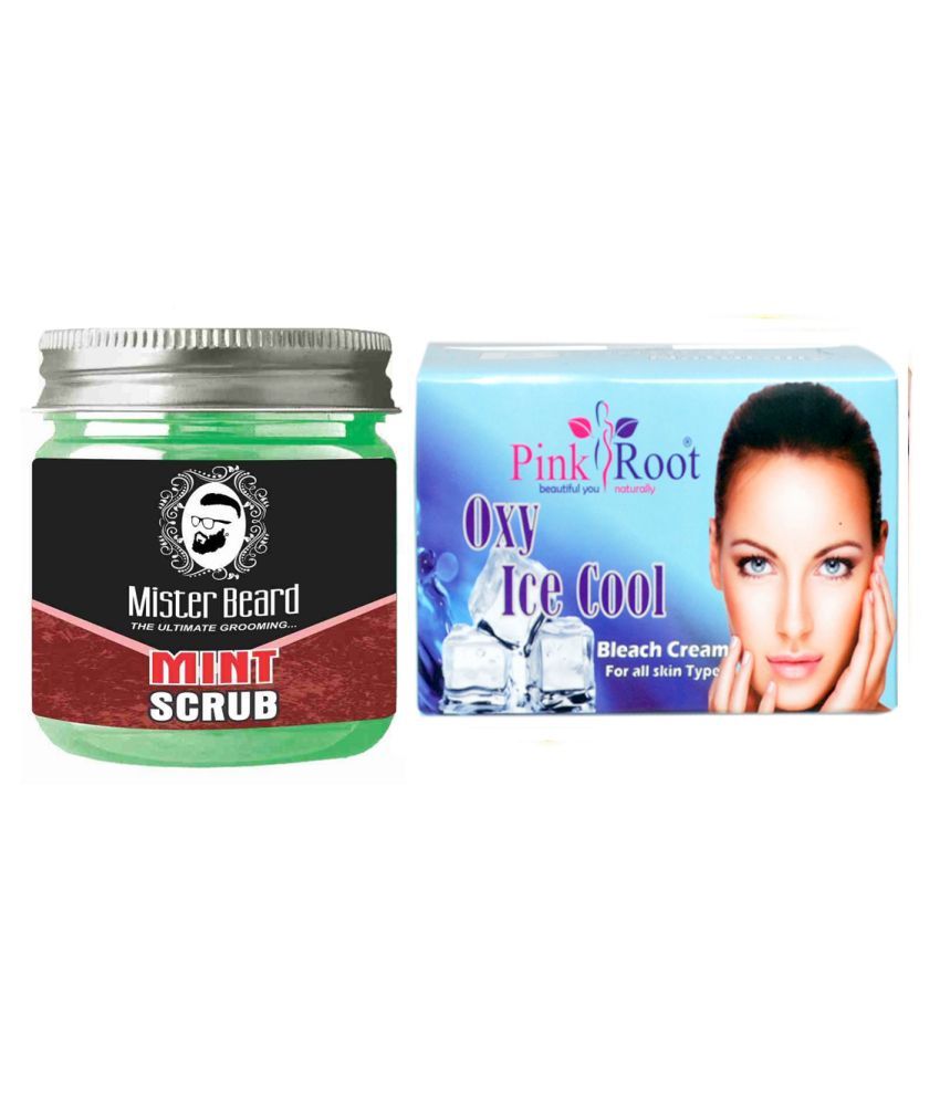 Pink Root OXY ICE COOL BLEACH 250GM WITH MISTER BEARD MINT Facial Scrub