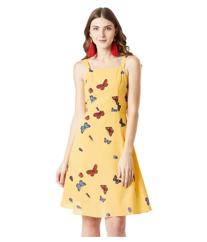     			Miss Chase Georgette Yellow Skater Dress