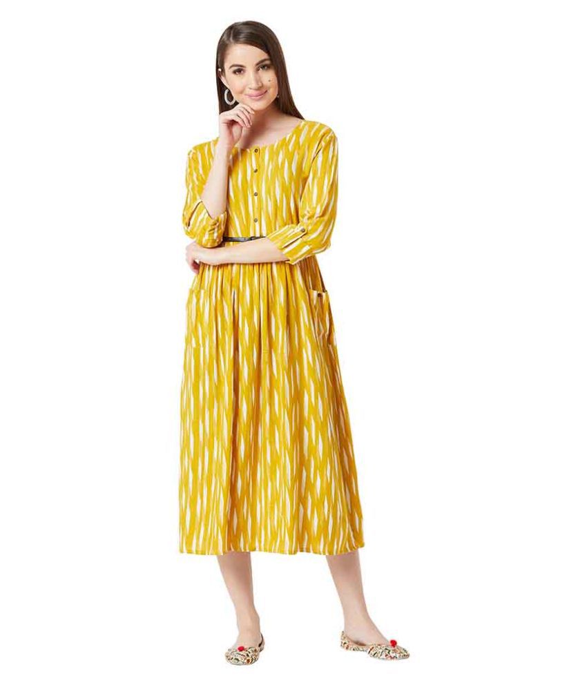     			Miss Chase Rayon Yellow Fit And Flare Dress