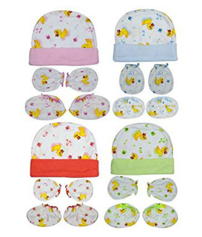 Gouravsumana Baby Boys and Baby Girl's Soft Cotton Cap ( Multicolour ; Pack Of 4 ) 0-3 Months