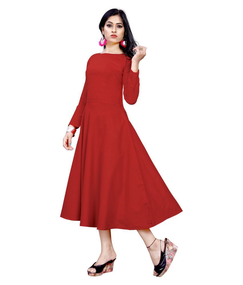 Riyal Red Cotton Silk Anarkali Kurti - Buy Riyal Red Cotton Silk Anarkali Kurti Online at Best 