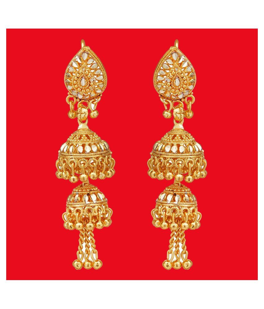     			Happy Stoning - Golden Jhumki Earrings ( Pack of 1 )