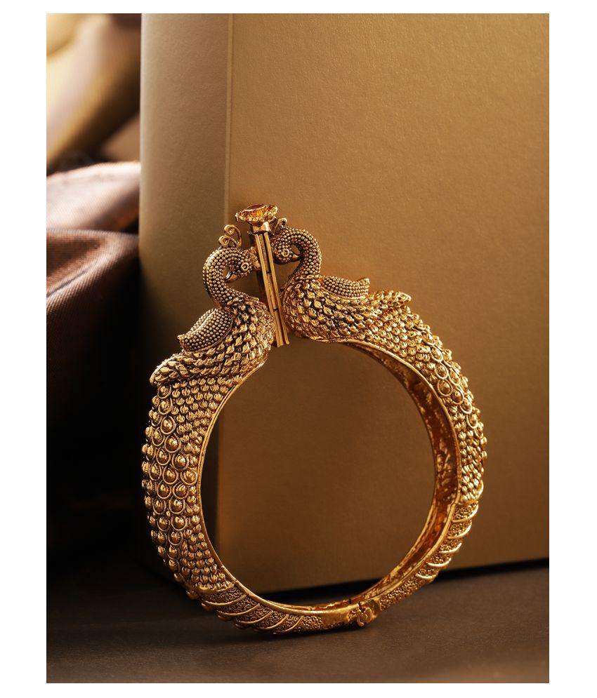     			Priyaasi Traditional Latest Peacock Design Coloured Stone Gold Plated Bangle for Women (Golden)