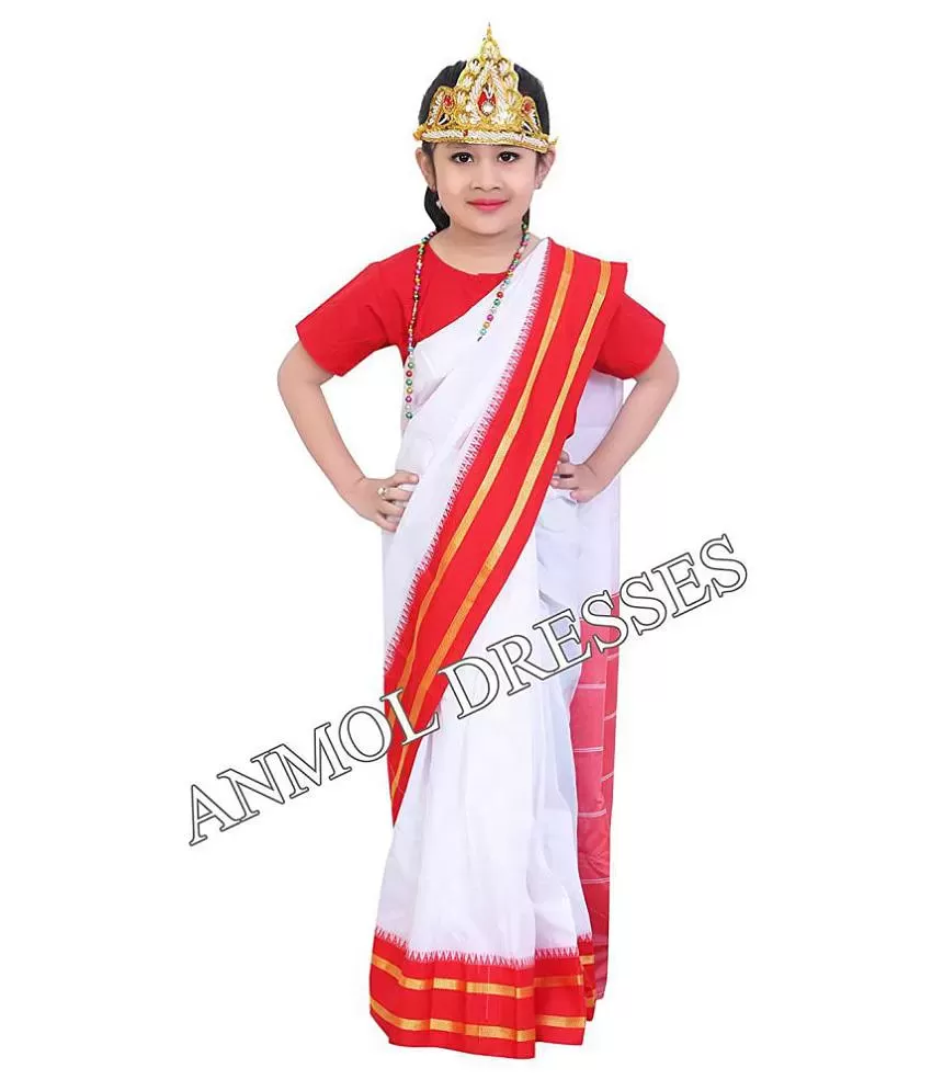 Buy Shree Balaji Fancy Dress Bharat MATA Fancydress Costume Saree Set for  Girls(Size:30) White Online at Low Prices in India - Amazon.in