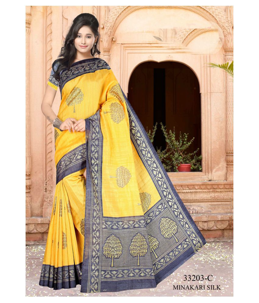 Vipul Yellow Dupion Silk Saree Buy Vipul Yellow Dupion Silk Saree Online At Low Price