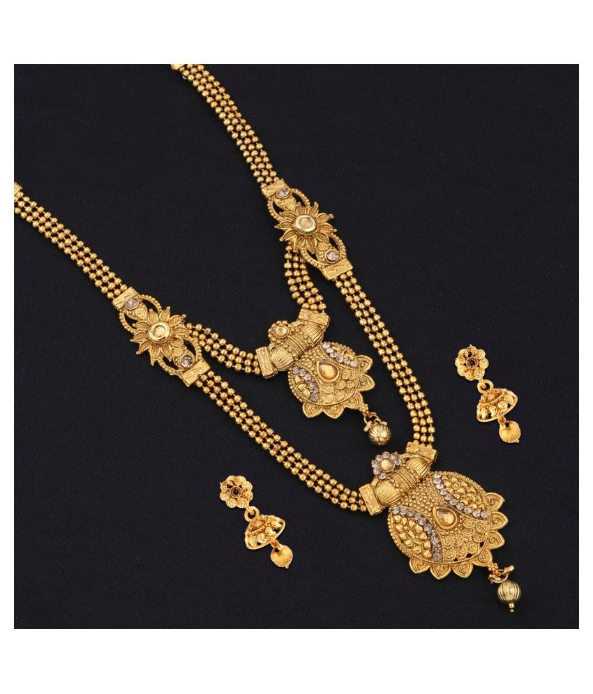     			Silver Shine Alloy Golden Choker Traditional Gold Plated Necklaces Set