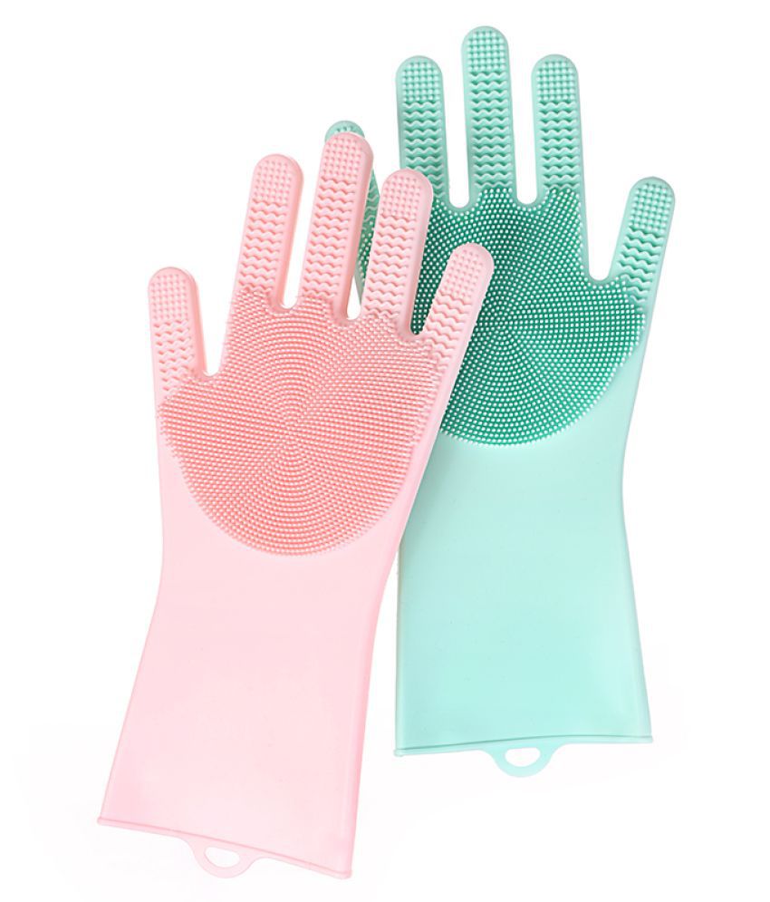 Buy NIHIT Silicon Fiber Standard Size Cleaning Gloves for Home Kitchen ...