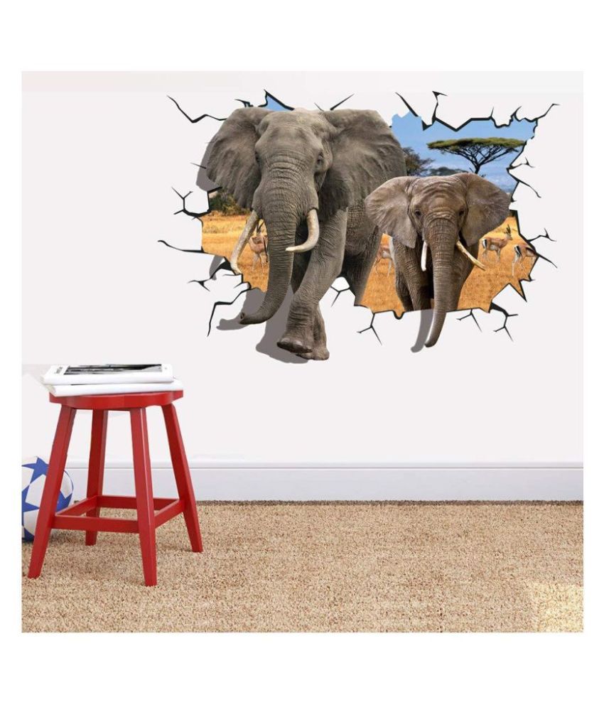 Tysm Elephant 3d Wall Sticker Decal Animals 3d Sticker ( 100 X 70 Cms 