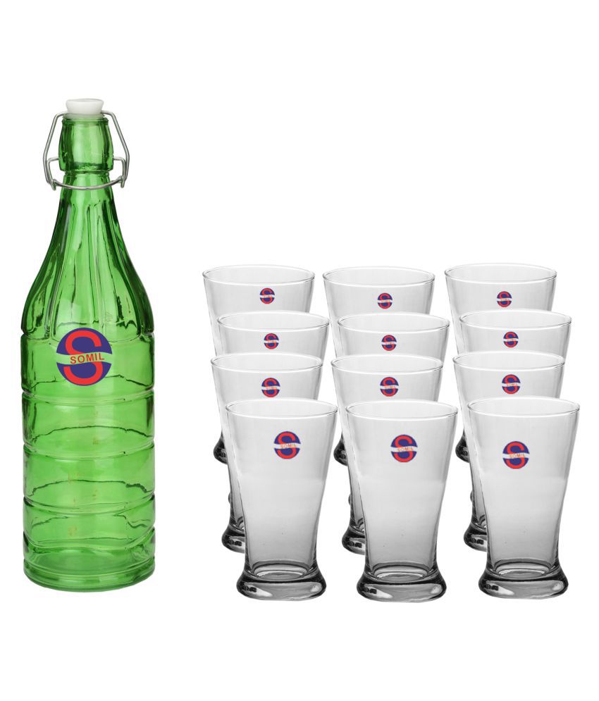     			Somil Glass Bottle Glass Set, Transparent, Pack Of 13, 1000 ml