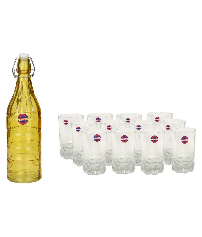     			Somil Glass Bottle Glass Set, Transparent, Pack Of 13, 1000 ml