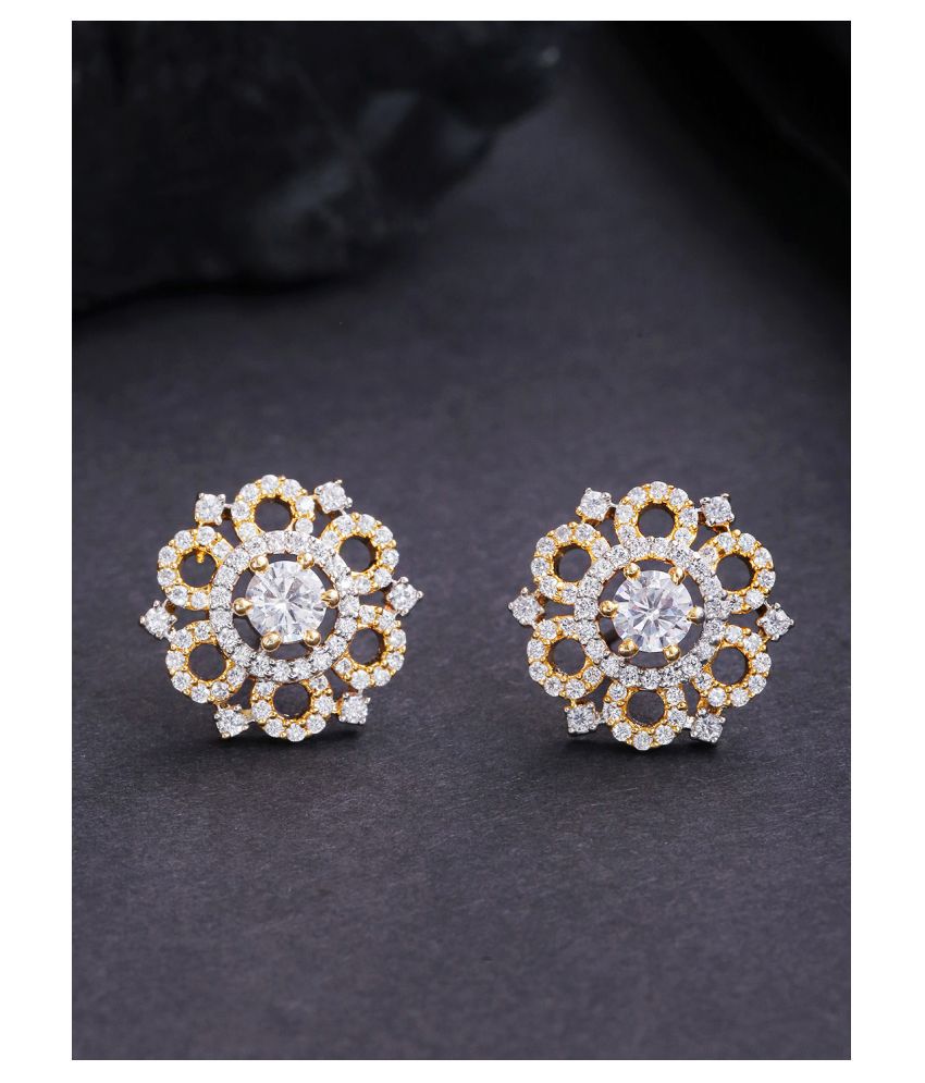     			Priyaasi American Diamond Gold-Plated Yellow and White Stud Earrings for Women and Girls