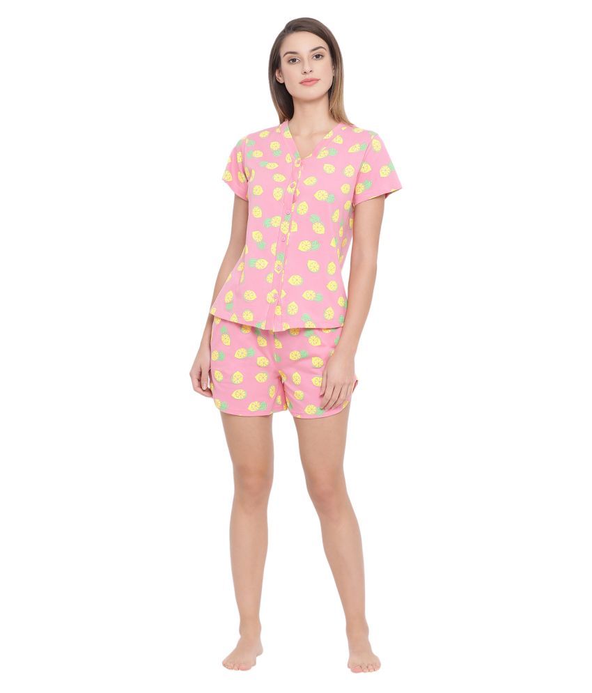     			Clovia Cotton Nightsuit Sets - Pink