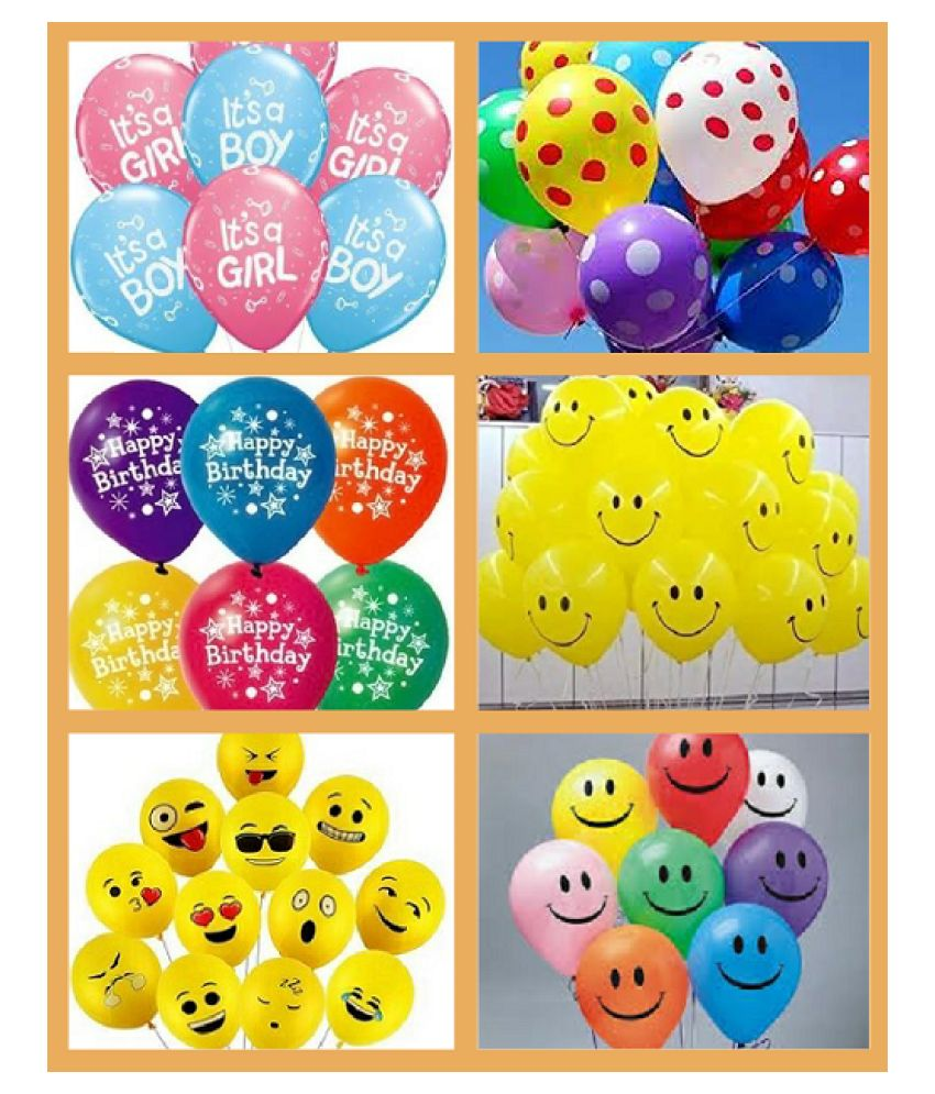 GNGS Six Types of Different Party Balloons (Multicolour, Pack of 60
