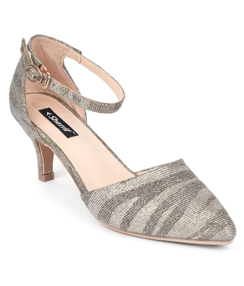 audrey champagne lurex kitten heel courts