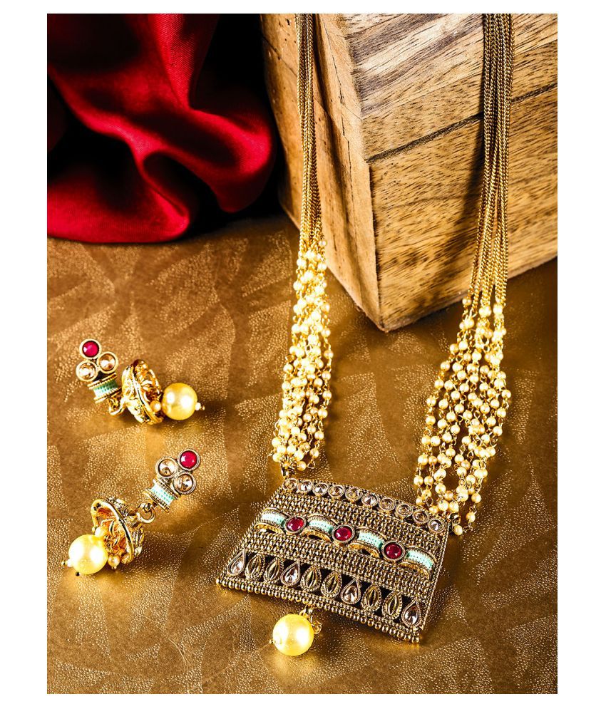     			Priyaasi Brass Multi Color Statement Traditional Gold Plated Necklaces Set