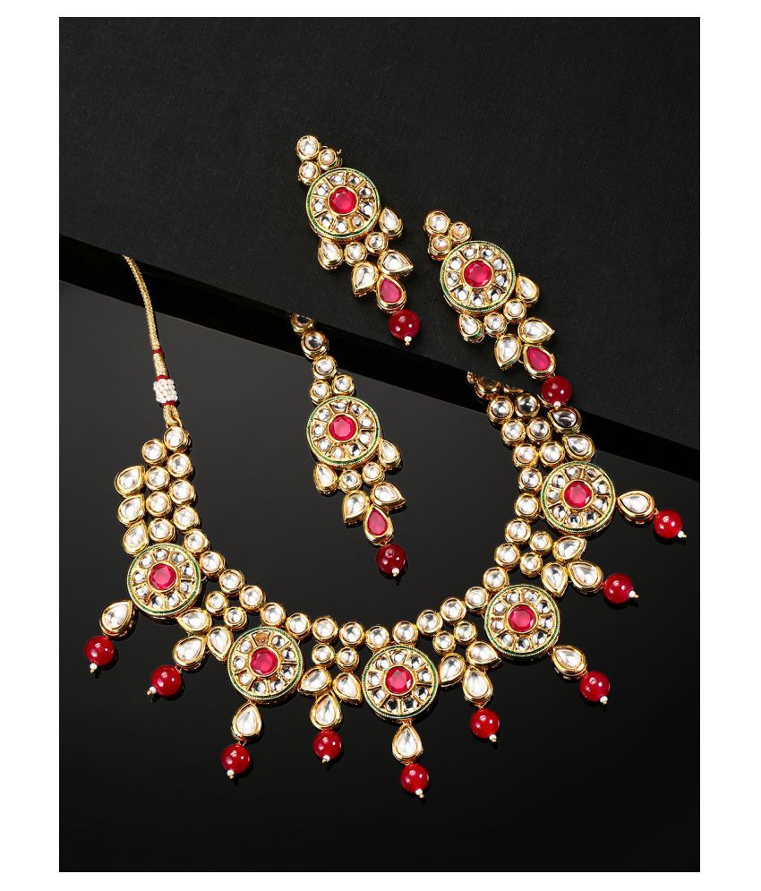     			Priyaasi Brass Multi Color Statement Designer Gold Plated Necklaces Set