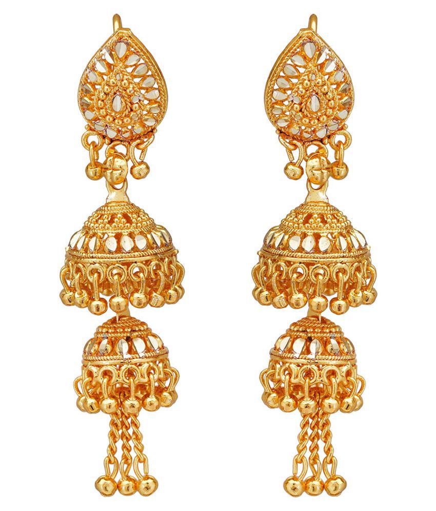 South Indian 22Kt Gold Plated Bridal Brass Jhumki Earrings - Buy South ...