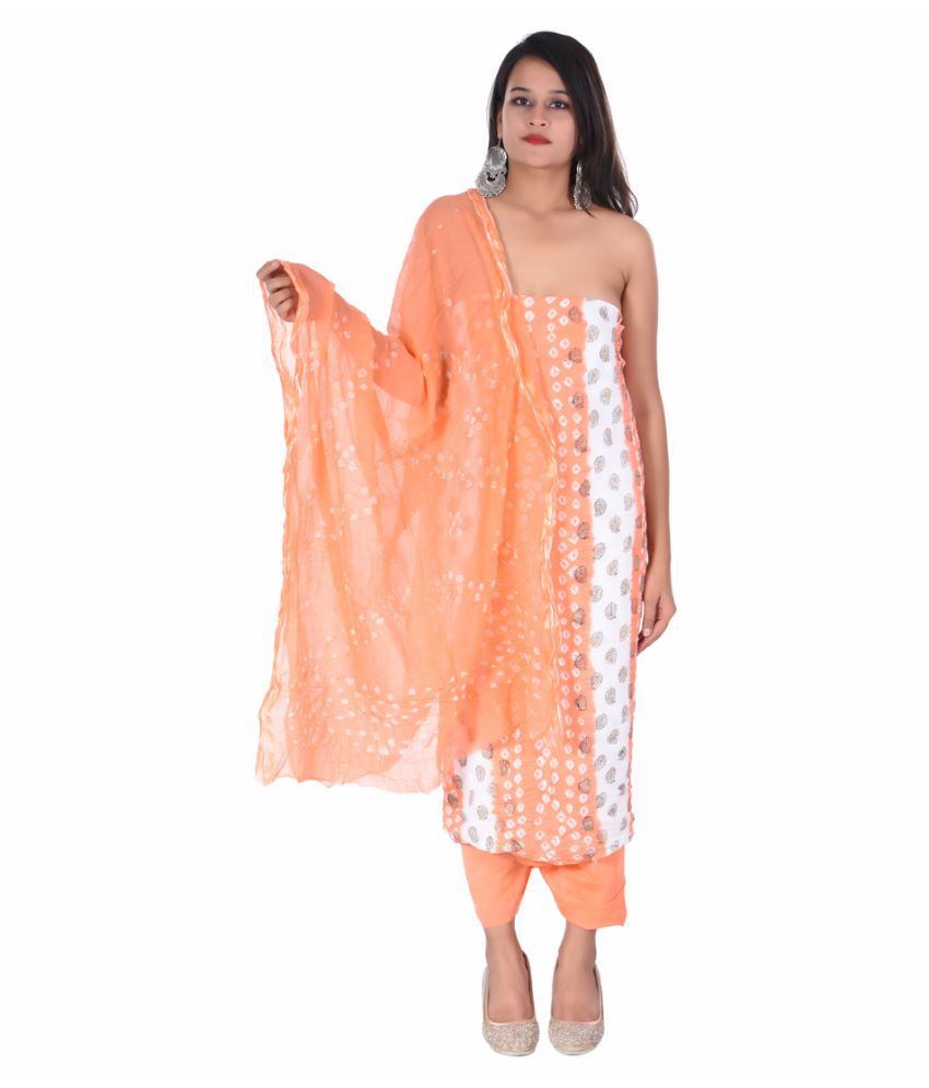rajeraj White,Orange Cotton Dress Material