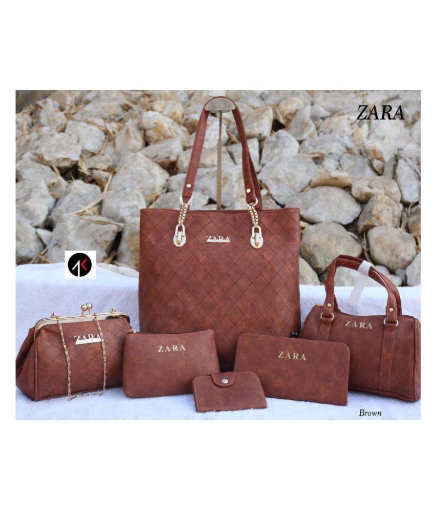 Zara Basic Brown Pure Leather Handbags Accessories