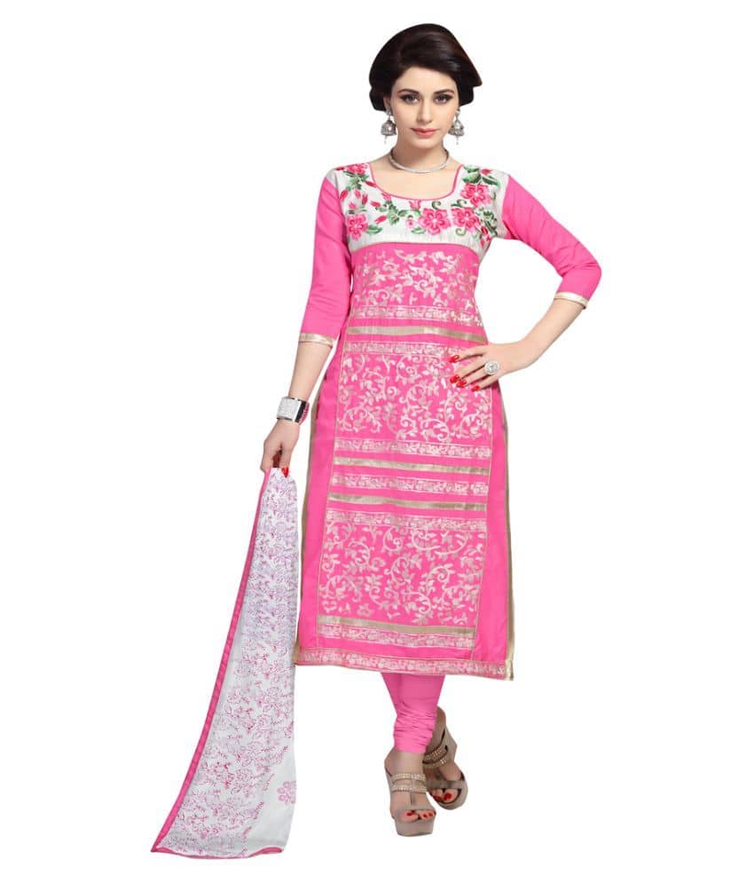 pink cotton dress material